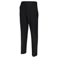 The Greg Norman Mens ML75 Microlux Pants in black feature a straight-leg fit, front button and zip closure, subtle crease lines, and moisture-wicking comfort—ideal golf trousers for a polished look. Shown on a white background.