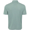 The Greg Norman Men’s ML75 Recycled Microlux Yarn-Dye Stripe Polo in Birdie Green/White offers moisture-wicking comfort, short sleeves, a smart collar.