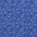 Close-up of ridge blue fabric with scattered black, white, and light blue wave-like patterns, lightweight performance material.