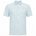 Greg Norman men's Sea Tint golf polo with overlapping sea-urchin print, front view