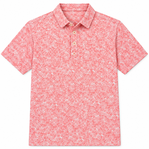 Greg Norman Pro Series palm-print men's golf polo in Coral Cove