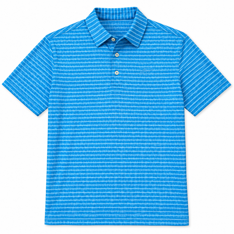 Greg Norman Pro Series striped men's golf polo in Perfect Sky - front view