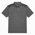 Greg Norman Textured Heather Men's Golf Polo in Charcoal Black with mesh shoulder panels - front view