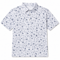 Greg Norman The Sweet Life Men's Golf Polo in White with navy golf and holiday doodle print - front view