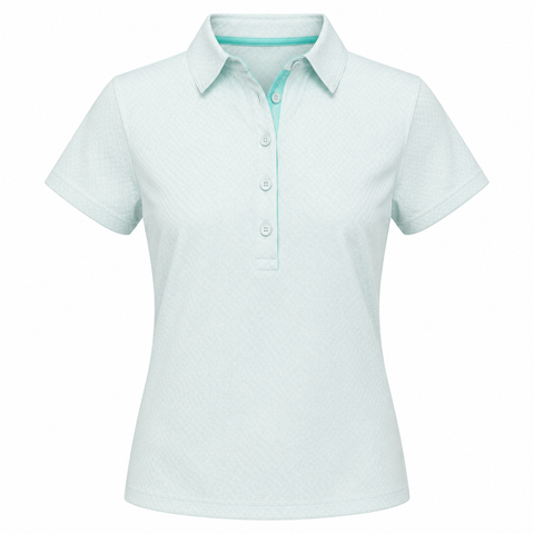 Greg Norman women's Chase short-sleeve golf polo in Ocean Breeze with subtle textured pattern, front view