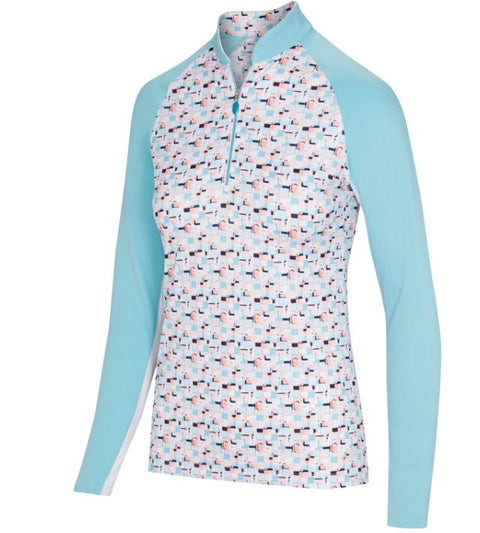 Greg Norman Women's Solar XP Prism Print 1/4 Zip Oasis Blue