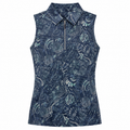 Greg Norman women's Tidal Drift sleeveless zip golf polo in Marina with abstract shell print, front view