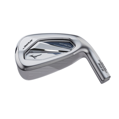 Mizuno JPX 925 Hot Metal HL iron paired with a JPX HL hybrid club. The iron has a high-launch design with a polished chrome finish, promoting easier ball flight, while the hybrid features a matte black crown and an aerodynamic shape for improved distance and forgiveness.