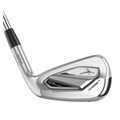 Mizuno JPX 925 Hot Metal Pro iron, displaying the rear of the club with a polished chrome finish and "Hot Metal" branding. The cavity back design enhances forgiveness, making it ideal for players seeking improved distance and control.