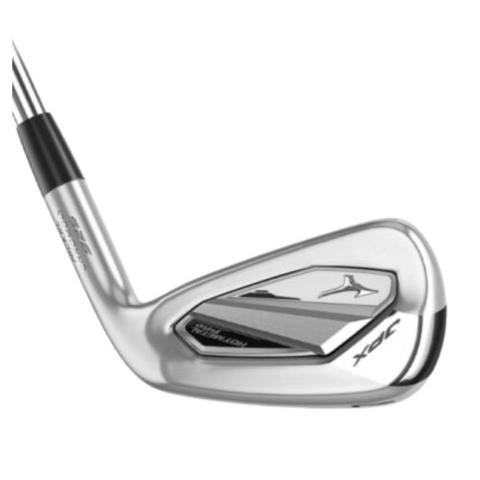 Mizuno JPX 925 Hot Metal Pro iron, displaying the rear of the club with a polished chrome finish and "Hot Metal" branding. The cavity back design enhances forgiveness, making it ideal for players seeking improved distance and control.