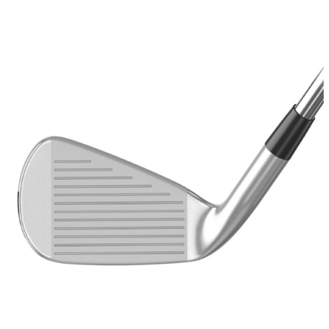 Mizuno JPX 925 Hot Metal iron, face view showcasing the precision-milled grooves for enhanced spin control and accuracy. The clean, chrome finish highlights the club’s modern design and premium craftsmanship.