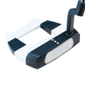 Jailbird Mini CH putter, main view. The putter features a modern mallet design with a distinctive white and navy color scheme. Its face is equipped with a precision-milled insert for improved roll, and the alignment aids consist of three white dots on the top.