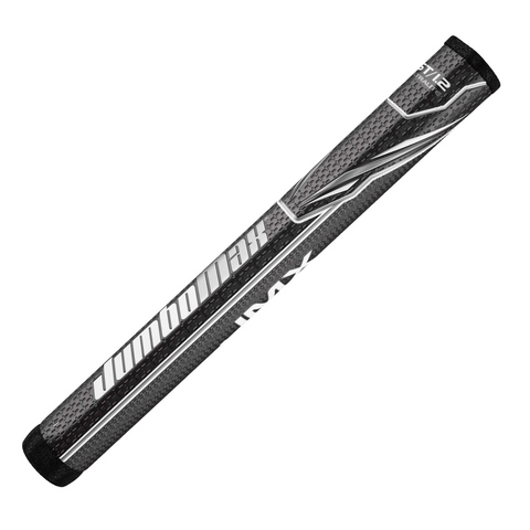 The JumboMax ST/1.2 Jumbo Putter Grip by JumboMax features a black and silver textured oversized design with white accents and "JumboMax" branding along the side.