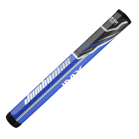 The JumboMax ST/1.2 Jumbo Putter Grip in blue/black features a non-tapered, textured design with white ST 1.2 text and sleek accents, by JumboMax.