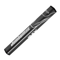 The JumboMax ST/1.3 Jumbo Putter Grip in Black/Silver features bold white branding and patterns, offering an oversized design by JumboMax for enhanced comfort and control on the green.