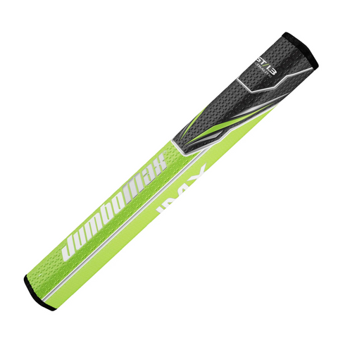 The JumboMax ST/1.3 Jumbo Putter Grip in green/black features white branding, a textured surface, an angled design, and an oversized non-tapered profile for improved control.