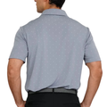 Man wearing the Levelwear Inlay pebble golf polo, back view