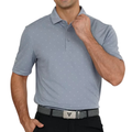Levelwear Inlay pebble golf polo side view showing the sleeve logo