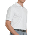 Man wearing the Levelwear Inlay white golf polo, front view