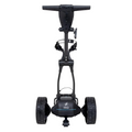 Front view of the MGI Ai Navigator GPS+ Electric Golf Trundler (with free accessory pack) shows two large textured wheels, a T-shaped handle, digital control panel, and visible MGI branding near the base.
