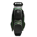 The MGI Dri Play Cart Bag 2024 by MGI, in black and gray with green accents, features waterproof protection and multiple zippered pockets—perfect for keeping your gear dry on the course.