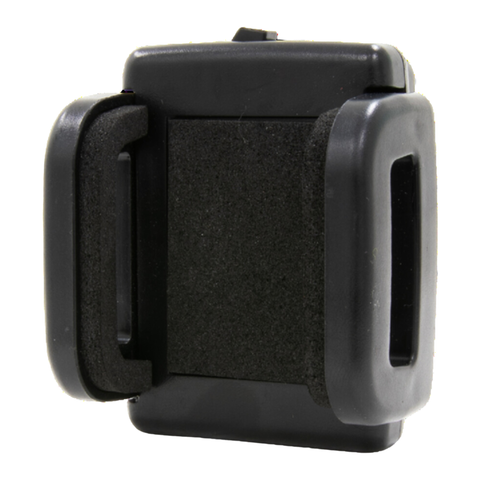 A black rectangular plastic and foam MGI Zip GPS/Phone Holder with two padded curved arms is shown against a white background.