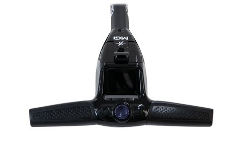 MGI Zip Navigator All Terrain electric golf trundler Matte Navy - handle and control detail