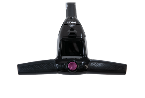 MGI Zip Navigator All Terrain electric golf trundler Passion Pink - handle and control detail