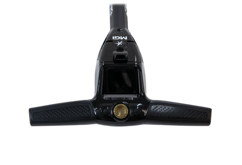 MGI Zip Navigator All Terrain electric golf trundler Vegas Gold - handle and control detail