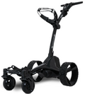 The MGI Zip Navigator All Terrain Electric Golf Trundler by MGI features two large rear wheels, two front wheels, a handlebar with controls, and a golf bag bracket. Its modern, sturdy design ensures smooth travel. Free accessory pack included.