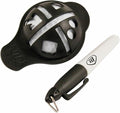 Masters ball align M up tool with a golf ball inside it and the black marker pen beside it 