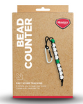 The Masters Golf Bead Stroke Counter by Masters features a black and white golf score counter with carabiner clip, easy score tracking, and the Masters Golf logo on its handy brown packaging.
