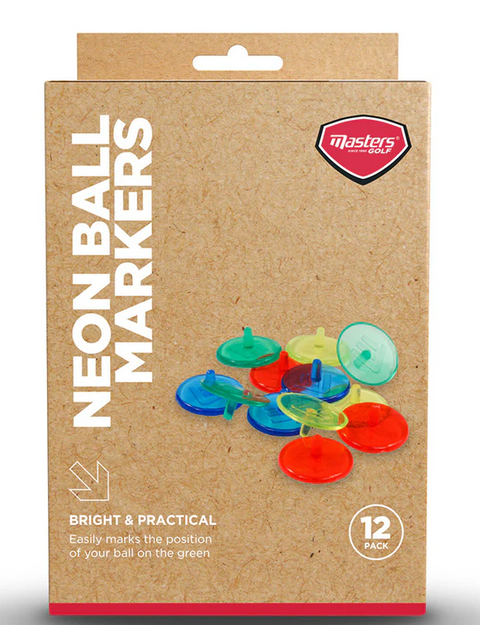 Packet of 12 Masters Neon Golf Ball Markers in various colours