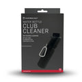The Masters Water Bottle Club Cleaner by Masters comes in black packaging and includes a black club cleaner with brush and silver carabiner, ideal for convenient on-course golf club cleaning.