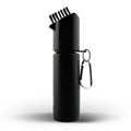 The Masters Water Bottle Club Cleaner by Masters is a black, cylindrical cleaner with a small brush on top and a silver carabiner attached to the side, shown standing upright on a white background.