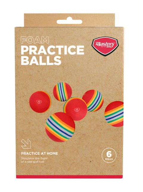 Box of Masters Foam Practice Balls with six foam balls enclosed