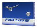 A white box of Mizuno 2024 RB 566 Golf Balls features the Mizuno logo and RB 566 in bold letters, highlighting balanced performance, soft feel, and longer flight. Brand: Mizuno.