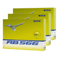 Three boxes of Mizuno 2024 RB 566 Golf Balls (Yellow) by Mizuno are displayed, featuring a bright yellow design with the Mizuno logo and “RB 566” on the front, emphasizing high flight and a softer feel.
