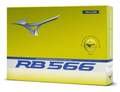 A yellow box labeled Mizuno 2024 RB 566 Golf Balls | Yellow features the silver Mizuno logo and a small yellow golf ball image, highlighting these softer-feel golf balls from Mizuno. The word YELLOW appears at the top right.