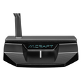 A close-up of the black Mizuno 2025 M-Craft X 04 Putter head, showing a white alignment line and light blue M.Craft text—a high-MOI mallet putter by Mizuno for outstanding stability and control.