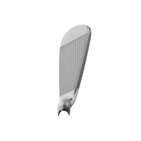 A close-up of the Mizuno 2025 Pro S-1 Irons Set (4–PW) by Mizuno, showing the grain flow forged head and horizontal grooves on a white background for enhanced control.