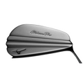 A close-up of the Mizuno 2025 Pro S-1 Irons Set (4–PW) club head highlights its smooth, contoured metallic design, engraved Mizuno branding, and precision grain flow forged craftsmanship.
