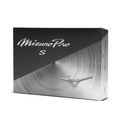 A black and silver box labeled Mizuno 2025 Pro S Golf Balls features a metallic swirl pattern and stylized Mizuno logo, highlighting its soft urethane cover for tour-level spin.