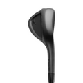 A close-up of the Mizuno 2025 Pro T-3 Black ION Wedge club head displays its sleek black finish, curved design, and distinctive bird logo—showcasing the refined elegance typical of Mizuno’s premium wedges.