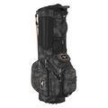 The Mizuno BR-D3 Stand Bag 2024 is a lightweight black and gray camo golf bag with multiple zippered pockets, a top handle, and white stitched Mizuno logos on the front.