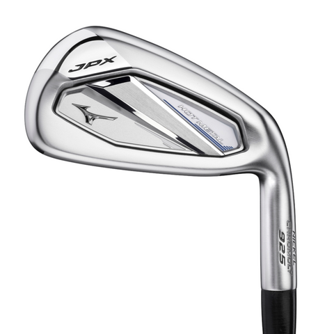 A close-up of the Mizuno JPX925 Hot Metal Graphite Irons Set (5-PW + GW) displays the Mizuno logo, product name, and sleek metallic detailing—ideal for golfers seeking game improvement irons.