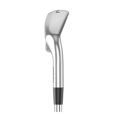 A Mizuno JPX925 Hot Metal HL Irons Set, shown from the side, features a silver metallic finish, thick angled head for maximum forgiveness, and includes a partially visible shaft with a black grip.
