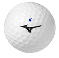The Mizuno RB Tour-X Golf Balls - Prior Generation feature a white dimpled surface, blue number 4, and black Mizuno logo, designed for golfers with fast swing speeds who demand high performance.