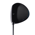 The Mizuno ST-MAX 230 Driver golf club features a carbon fiber pattern and blue accents on its black head, highlighted by CORTECH Chamber technology, displayed from above on a white background.