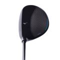 A close-up of the black Mizuno ST-MAX 230 Fairway Wood highlights its carbon fiber-patterned clubhead and CORTECH Chamber technology for enhanced forgiveness, displayed against a white background.